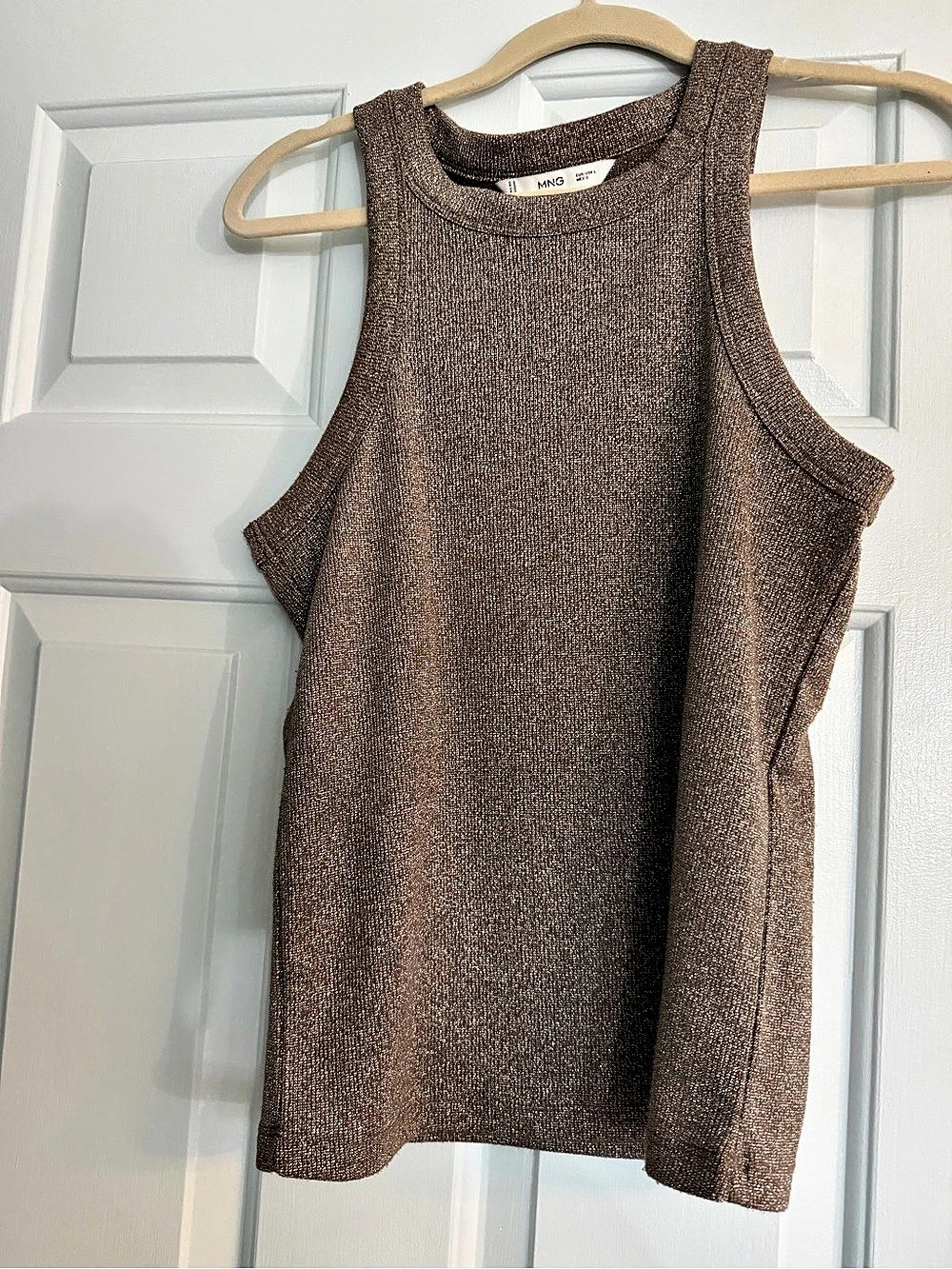 Mango Metallic Knit Tank Top in Brown Small Like New